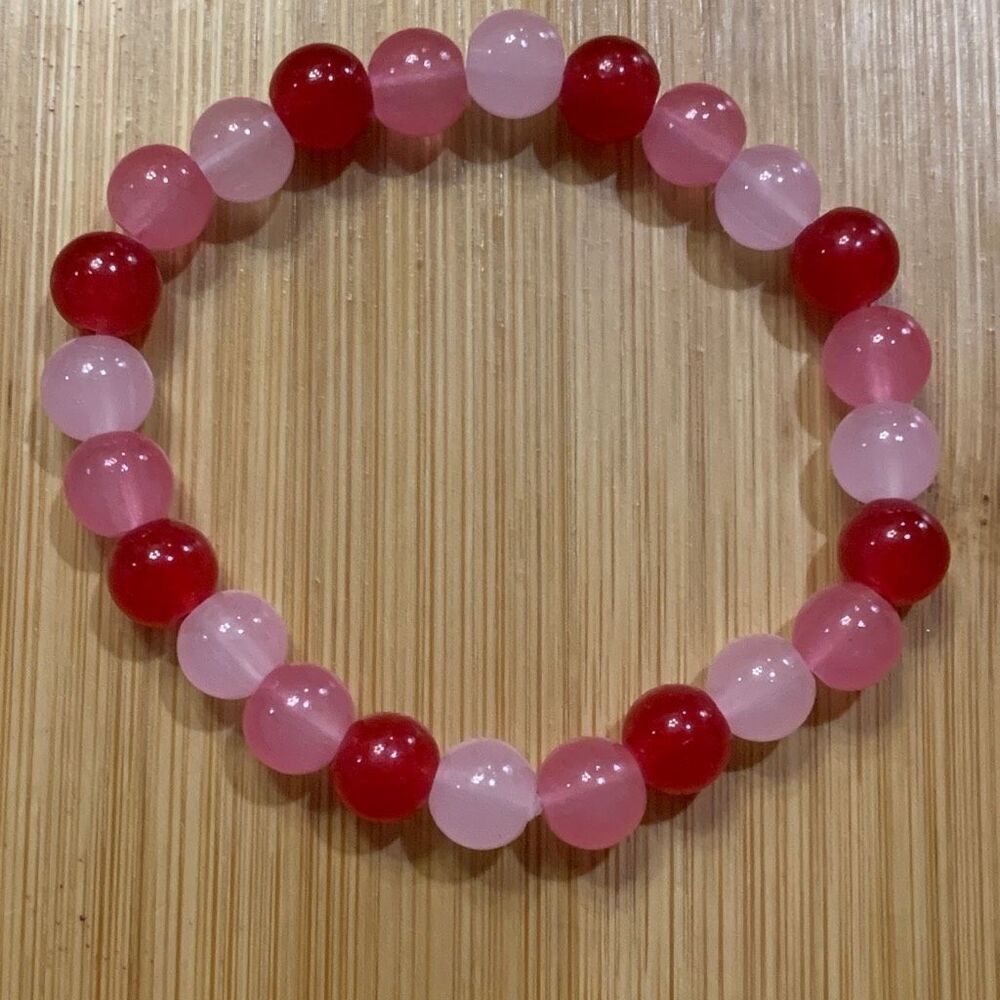 New Handmade Glass Bead Bracelet Red Pink 6.2” Fits‎ Most Valentine’s Day Love